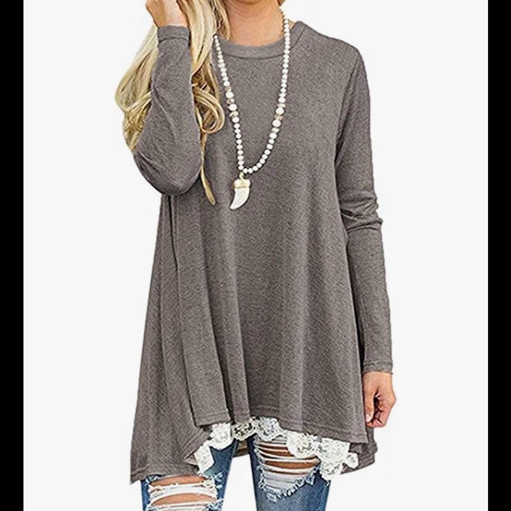 Heather Gray Swing Tunic with Lace accents Large